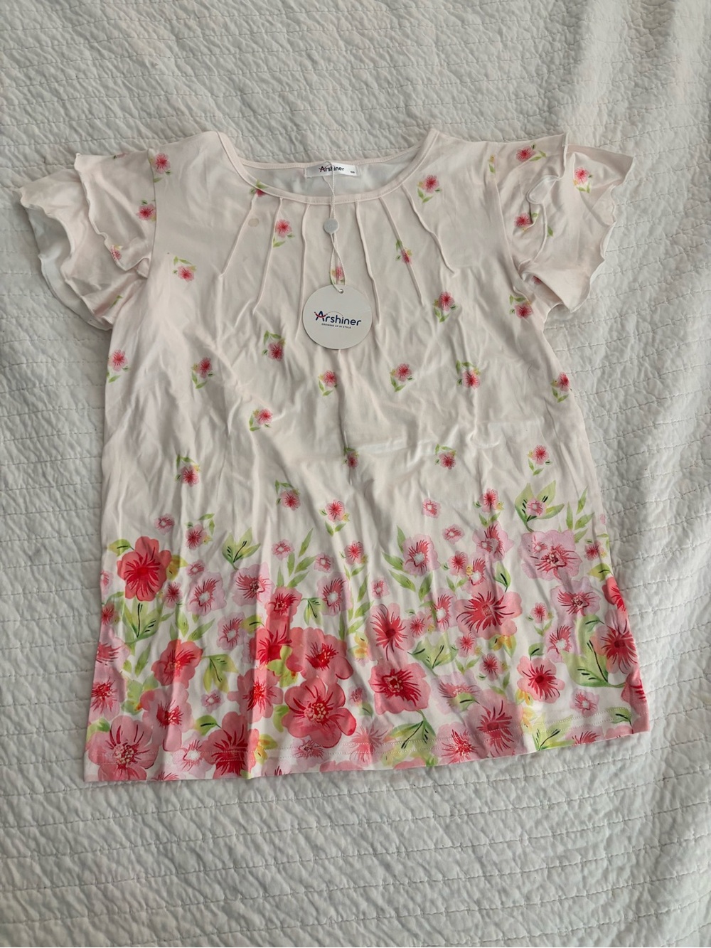 Girls' Pink Floral Short Sleeve Top